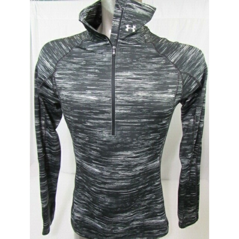 Under Armour‎ Black White Firm Compression Polyester Mock Logo Long Shirt Size L